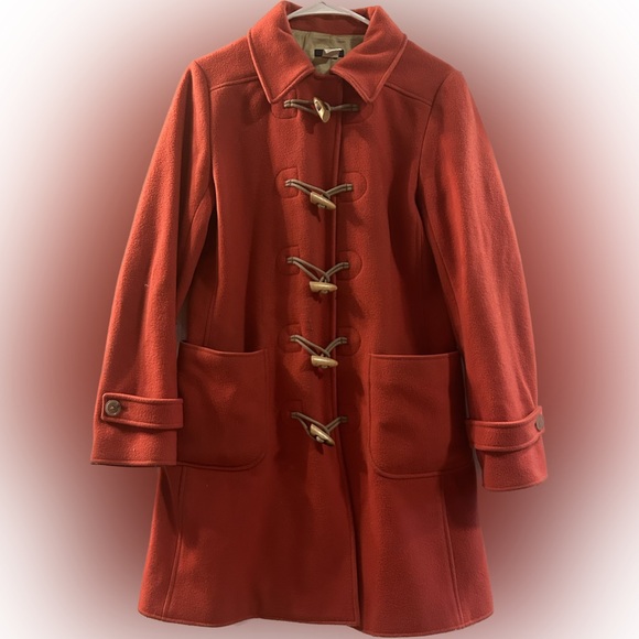 J. Crew Jackets & Blazers - J CREW WOOL BLEND LONG SLEEVE PEA COAT SMALL DOUBLE KICK PLEAT MELON COLOR